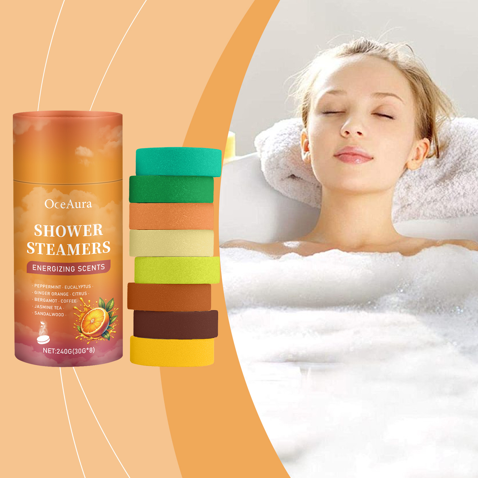 Shower Steamer Tablet - ชุดของขวัญเม็ดฟู่สำหรับอาบน้ำ 8 ชิ้น กลิ่นหอมอโรมาเธอราพีจากน้ำมันหอมระเหยธรรมชาติ ช่วยผ่อนคลายความเครียด สำหรับอาบน้ำและแช่ตัว