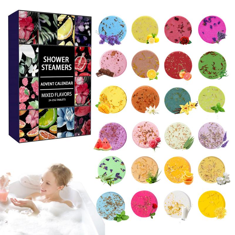 Shower Steamer Tablet - 24pcs Steamers อาบน้ํา Advent ปฏิทินชุดน้ํามันหอมระเหยระเบิดอาบน้ํา Self